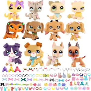 Miniature Collie Cocker Spaniel Shorthair Cat Great Dane Dachshund Statues,Pet Figure Cat With Cute Accessories,Best Birthday, Christmas Gift for LPS Fans