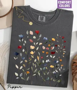 Comfort Colors Vintage Pressed Flowers Shirt Floral Graphic Tee Retro Botanical T Shirt