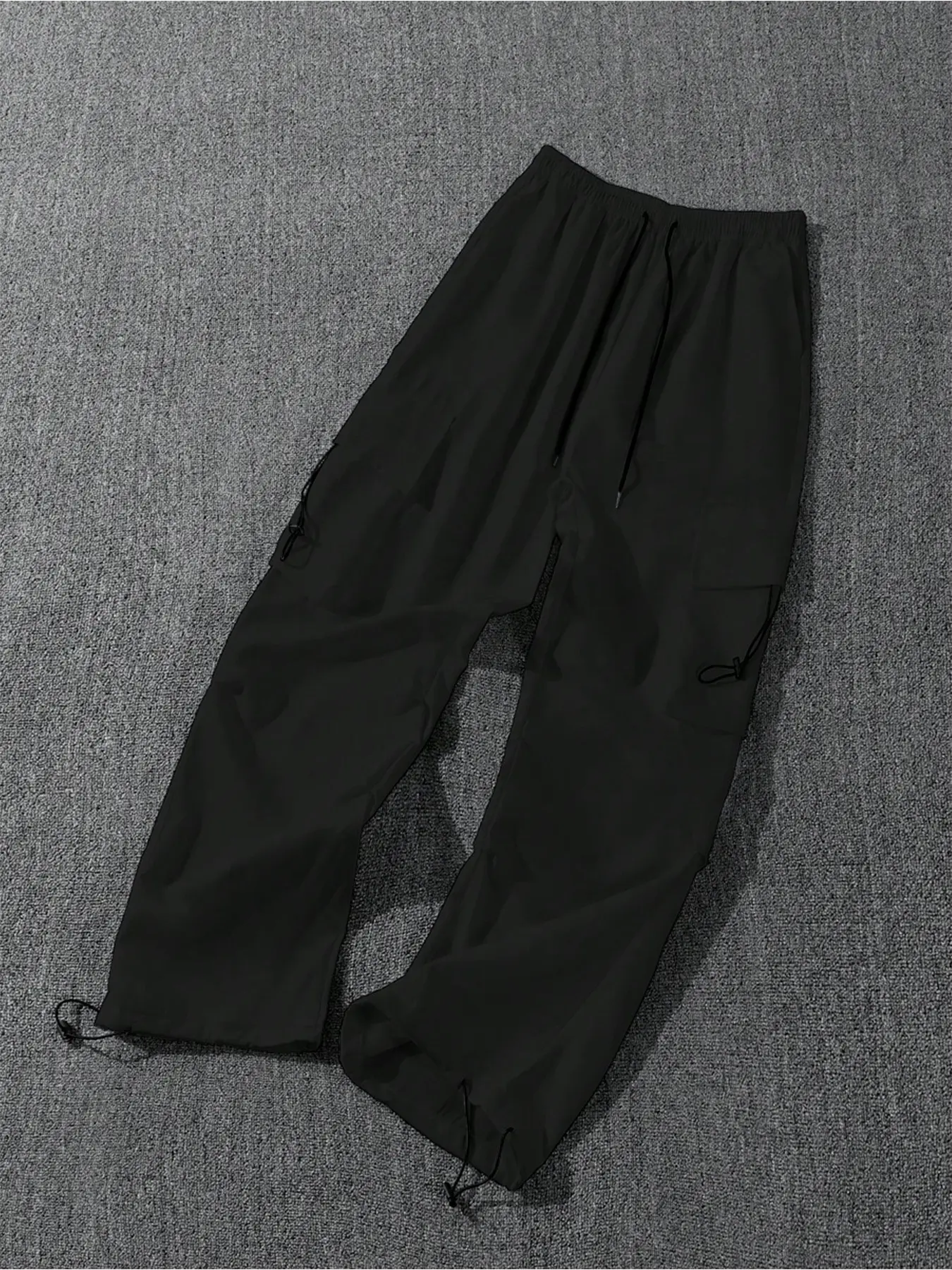 Men's Trendy Baggy Wide Leg Cuffed Cargo Pants, Soft Polyester Ankle Parachute Trousers for Big Thigh, Y2K Streetwear Hip Hop Casual Spring Pants for Back to School Campus Outfit