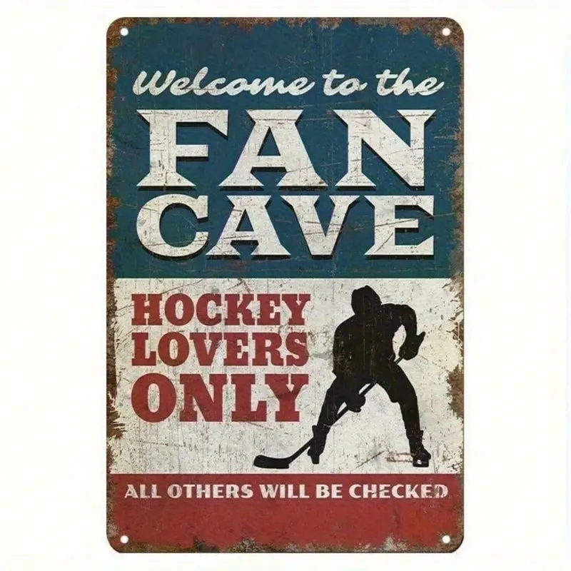 Vintage Welcome to the Fan Cave Metal Tin Sign - NHL Hockey Wall Decor for Man Cave, Home Bar & Garage, Rustic Gift for Hockey L, Wall Decor Plaque, Vintage Plaque Decoration