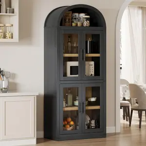 【GARVEE】Arched Bookshelf with Doors - Farmhouse Style Wooden Bookcase, 15.83in Depth, 71.4in Tall, Rounded Display Storage Shelves, Ideal for Living Room, Kitchen, Office