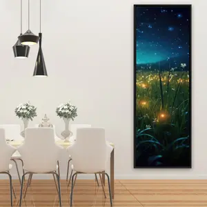 Pictorem C1FC2060UYP22J 20 x 60 in. Fireflies at Night - Blue Framed Canvas Wall Art for Home Decor
