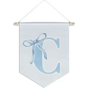 initial Personalized Preppy Canvas Hanging Pennant Flag Banner, Coquette Bow Teen Girl Gifts,Trendy Cute Monogrammed Gifts Wall Decor for Women Teen Girl Nursery bedroom(blue C)