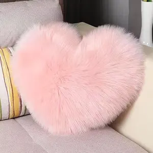 1pc Nordic INS 3-Color Solid Heart Faux-Wool Throw Pillow Cover｜Pink/Red/White for Sofa/Bed/Office/Seat, Valentine & Xmas Gift Soft Furry Cushion