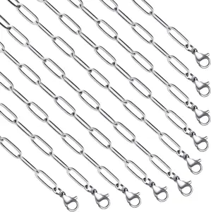 10 Pack Stainless Steel Paperclip Necklace Chains Bulk Classic Men and Women Paperclip Chain Necklace Set