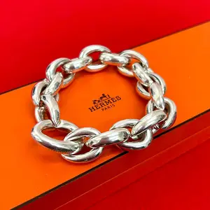 Pre-owned HERMÈS Sterling Silver 925 (Ag925) Small Leather Goods Hermes Acrobat GM Silver Bracelet
