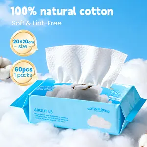 100% Pure Cotton Disposable Face Towels, 60 Count Soft and Gentle Cotton Towels for Home Bathroom, Outdoor Travel, and Skincare