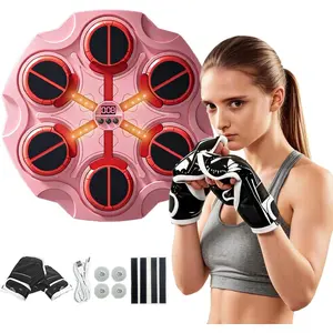 Music Boxing Machine Sports Toy, Intelligent Bluetooth wall-Mounted Children's Boxing Training Equipment, Training mat Toy with Boxing Gloves, Suitable for Boys, Girls, and Children (Pink)