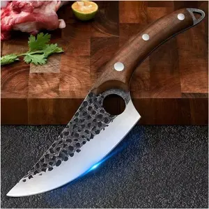 [Mother's & Father's Day Gifts]Handmade Forged Knives - 10.75 in Hammered Stainless Steel Blades, Premium Wooden Handles, Built-In Sheaths, Gift Boxes, Portable Kitchenware for Cooking, Meat Cutting, Outdoor Use