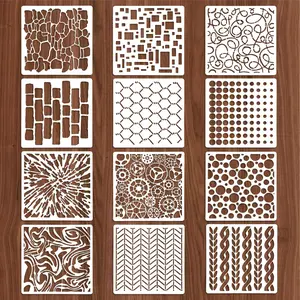 Jeffdad 8 Pcs Stencils for Crafts Reusable, Texture Stencils for Painting, Layering Drawing Templates Painting on Card Making Canvas DIY Crafts Furniture Paper(5.9 X 5.9 Inch)