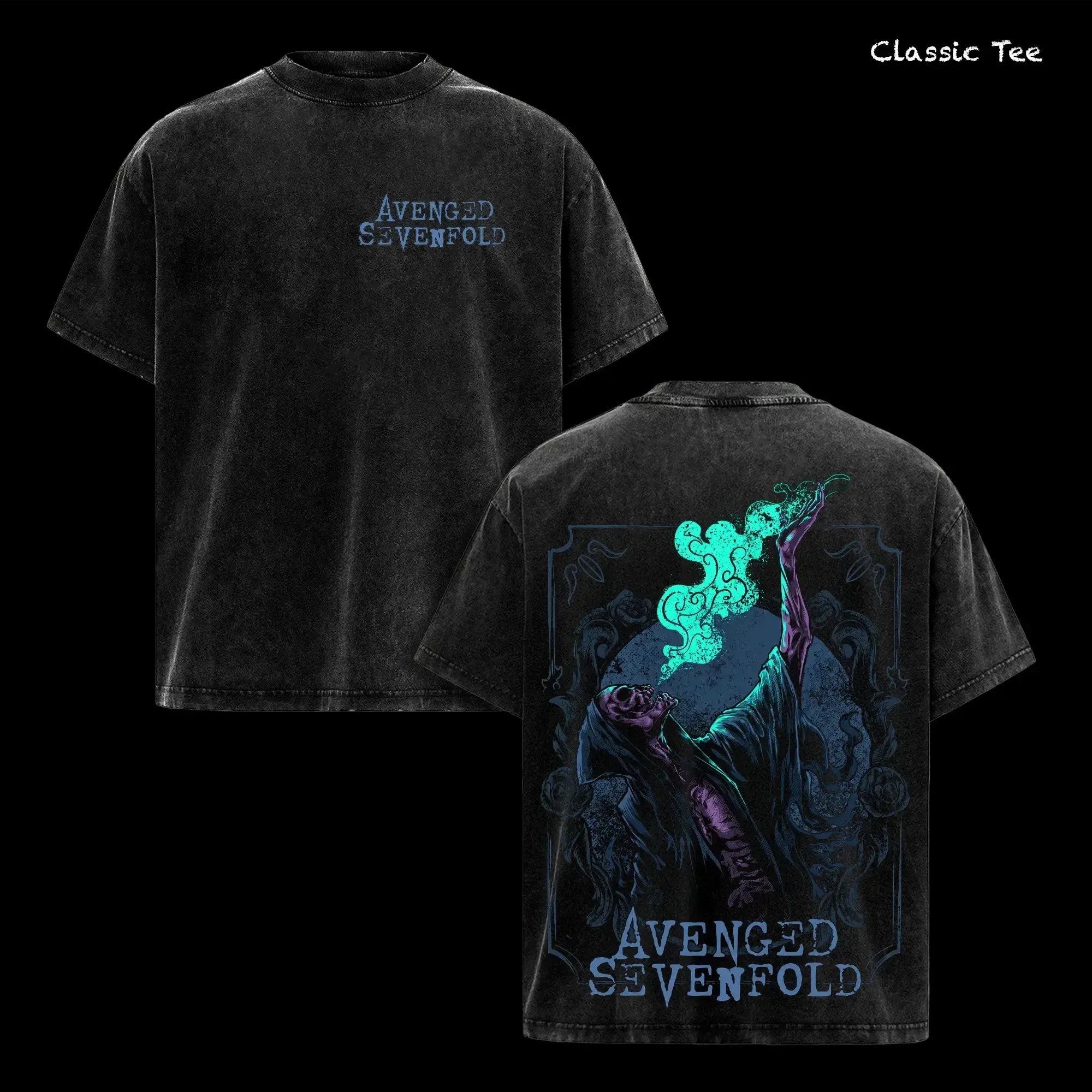 Comfort Colors Avenged Sevenfold Grim Reaper Shirt - Avenged Sevenfold Skeleton Smoke Graphic T-Shirt, Death Bat Reaper Concert Merch, Distressed Vintage Washed Classic Cotton Unisex Tee, Dark Gothic Metalcore Band Aesthetic, A7X Nightmare Fan Gift