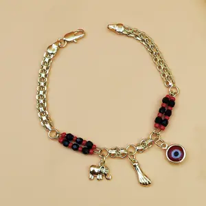14K Gold Plated Elephant Evil Eye Bracelet for Women, Adjustable Hypoallergenic Bohemian Anklet, Fashion Jewelry