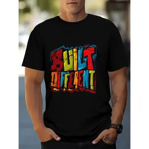 100% Cotton Men'S BUILD DIFFERENT Graphic Print T-Shirt, Short Sleeve Crew Neck Tee, Men'S Clothing For Summer Outdoor Golf Gift T-Shirt For Men And Women