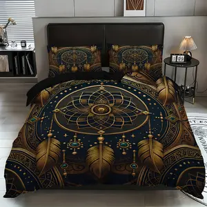 3-Piece Bedding Set with Dreamcatcher Tribal Print Comforter and Pillowcases, Soft Polyester Fiber for All Seasons, Luxury and Stylish Design, Perfect Gift Idea, Comfy Bed Sets