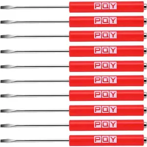 PQY 10Pcs Mini Screwdriver with Clip Slotted Screw with Flat Head for Mechanical, Electrician (Red)