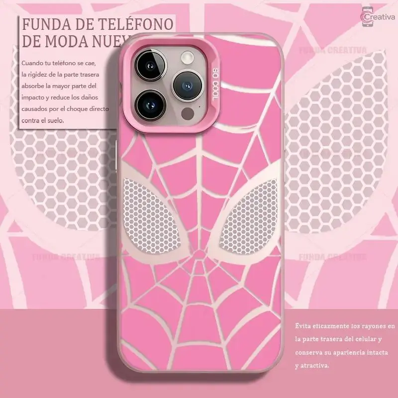 [Copy of] Creative Spider-Man Pattern Phone Case for iPhone 15 Pro, 16, 17 Pro Max, 13, 14 Plus, 12, 11, 17 Air. Shock-resistant, durable and impact-proof protective cover. Available in pink couple design. Compatible with