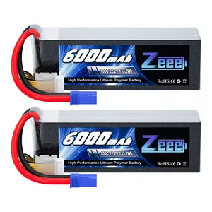 Zeee 6S Lipo Battery 6000mAh 22.2V 100C with EC5 Connector Soft Pack RC Battery for RC Car Truck RC Airplane Helicopter Quadcopter Boat (2 Packs)
