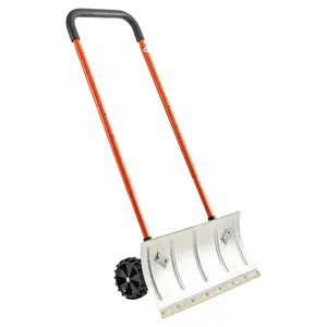 VEVOR Snow Pusher Shovel with Wheels,  24 in Wheeled Snowplow Shovel with Bi-Directional Angled Blade & 90 Degree Adjustable Handle, Metal Winter Shovels, Portable Snow Removal Tool for Driveway Garden