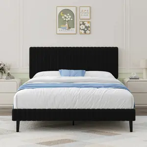 Queen Bed Frame, Upholstered Bed Frame With Headboard And Footboard, Vertical Channel Tufted Headboard, White/ Black/ Pink/ Green/ Blue, Twin/ Full/ Queen/ King, Queen Bed Frame With Headboard, Vertical Stripes