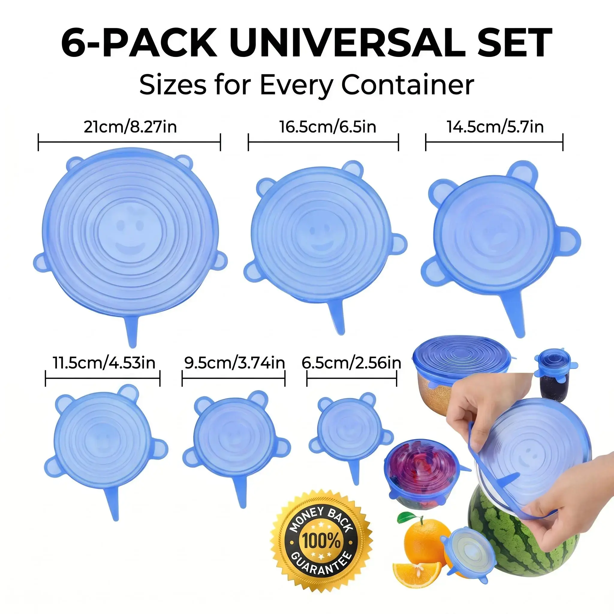 6-Pack Reusable Silicone Stretch Lids – Universal Self-Sealing Food Covers for Bowls, Cups & Containers, Airtight, BPA-Free, Microwave & Dishwasher Safe