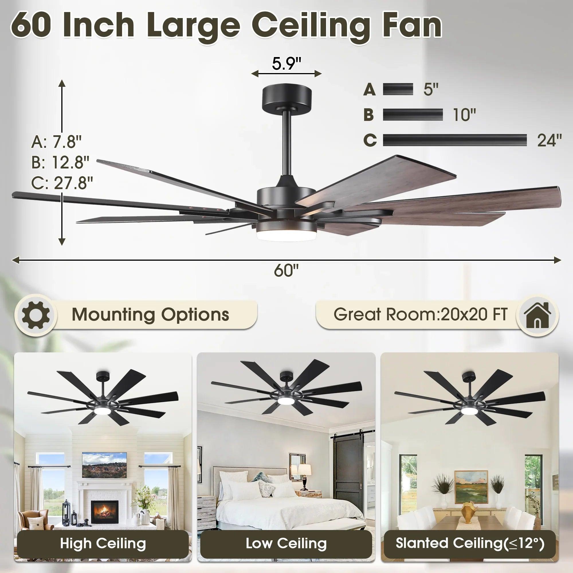 60/72 Inch Windmill Style Ceiling Fan Downrod Mount LED Light with APP & Remote Control 60/72 Inch Windmill Style Ceiling Fan Downrod Mount LED Light with APP & Remote Control