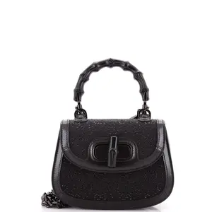 Pre-owned GUCCI Bamboo, Canvas Plain, Crystal Shoulder Bags Bamboo 1947 Top Handle Bag Crystal Embellished GG Canvas Mini by Rebag
