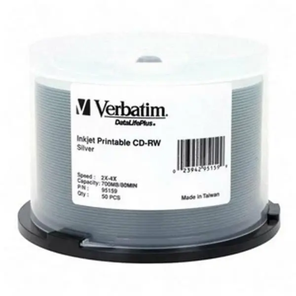 Verbatim DataLifePlus Reusable Single-Sided CD-RW Media, 700MB, 120mm Standard Size, 1000 Rewrite Cycles, Rewrite Reuse Capability, Error-Free Overwriting, High Resolution, Superior Read-Write Performance, Ink Jet Printable