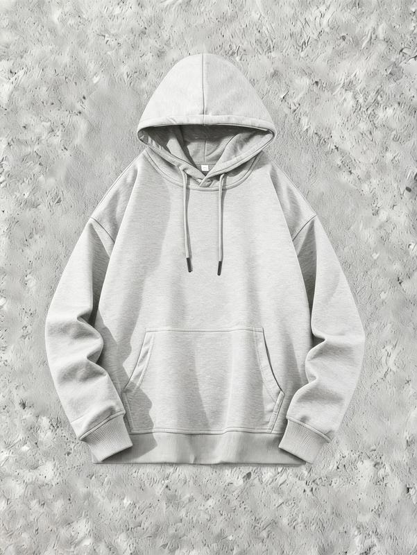 Men’s Solid Color Cotton Hoodie, Loose Fit Pullover Sweatshirt for Fall and Winter, Casual Versatile Menswear Top for Outdoor Activities, Daily Commute, Street Style and Comfortable Everyday Wear Operator