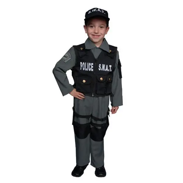 212 MAIN Menswear S.W.A.T Themed Men's Special Occasion Costume Set - Medium (8-10), Polyester Shirt, Vest, Elastic Pants, Real Buttons, Pockets