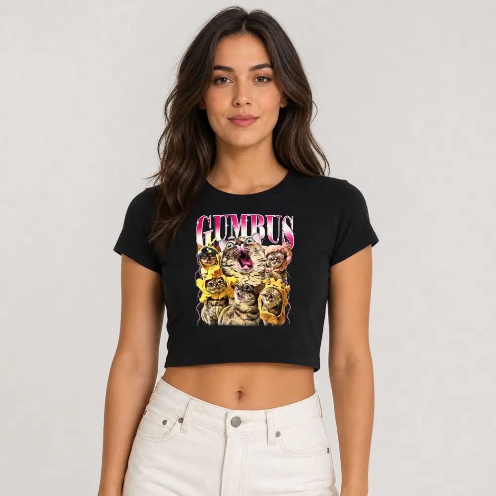 Women's Chaos Cat Graphic Crop Top, Casual Slim-Fitting Baby Tee, Sexy Short Sleeve Spandex T-Shirt, Style