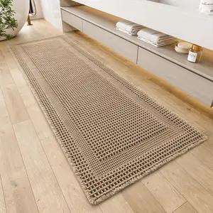 Waffle Bath-Mat, Absorbent Bath Mats for Non Slip, Machine Washable Rugs with Tassels Soft Boho Bath Rugs for 2'x4'(24"x48") Beige