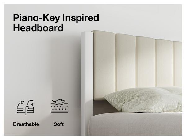 Bed Frame Upholstered Platform Full/Queen/King Bed Frame with Adjustable Headboard, Strong Weight Capacity, No Box Spring Needed, Easy Assembly, Grey Modern Unique Bedroom Furniture