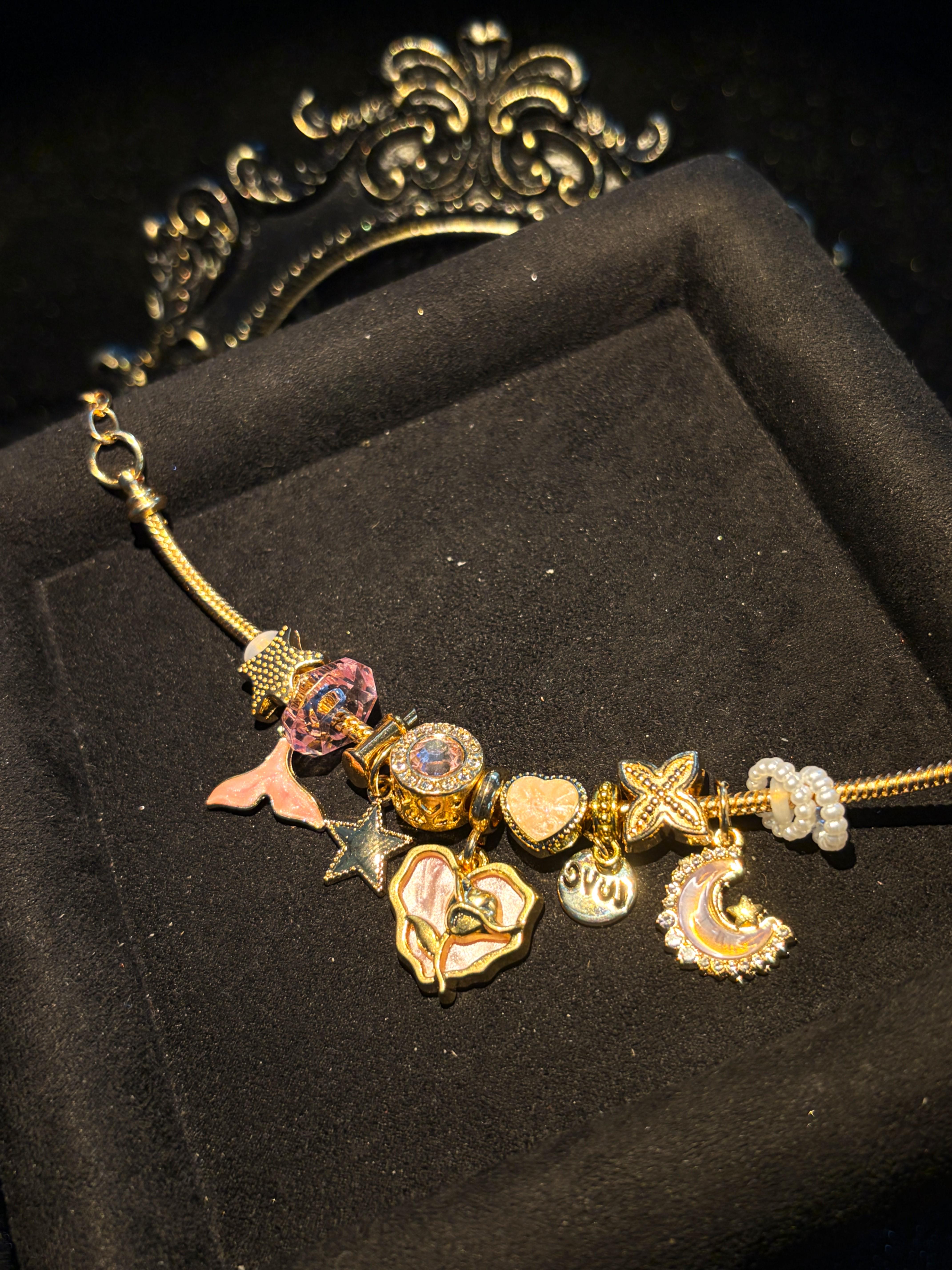 Women's Gold-Tone Multi-Charm Beaded Bracelet with Mermaid Tail, Crescent Moon, Heart, Shell, Starfish Pendants - Color Enamel Statement Summer Layered Costume Jewelry Women's Gold-Tone Multi-Charm Beaded Bracelet with Mermaid Tail, Crescent Moon, Heart, Shell, Starfish Pendants - Color Enamel Statement Summer Layered Costume Jewelry