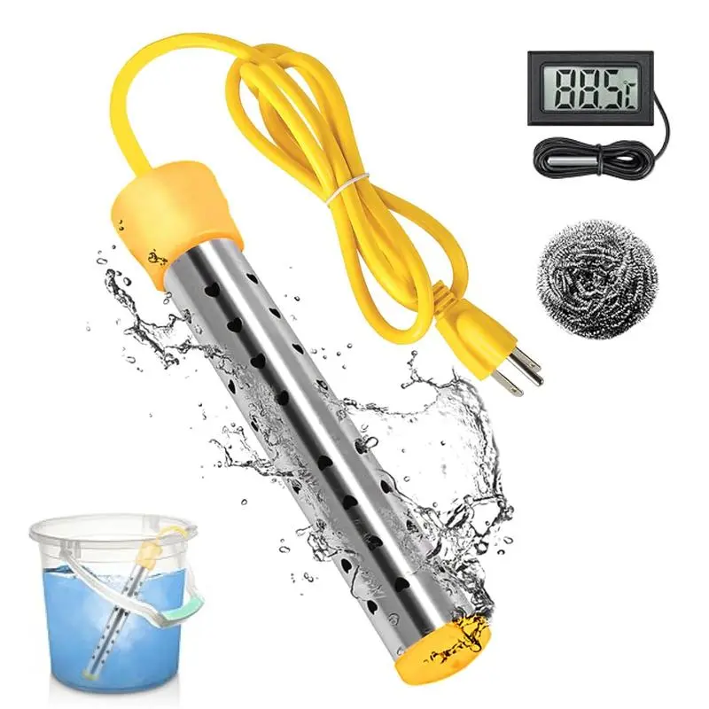Portable Electric Immersion Water Heater with Switch, Intelligent LCD Display, Efficiency & Auto Power Off - Fast Heating Specialty Kitchen Utensil for Camping Trips, Bathtub