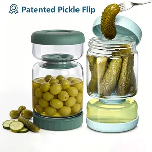 KISTVO 34oz (1000ml) Blue Borosilicate Glass Pickling Jar Canister - Double Anti-Leak Lid, Airtight Cap, Hourglass Flip for Easy Drainage, Wide Mouth for Pickles Veggies, Kitchen Organization Tool, Pickling Glass Jars