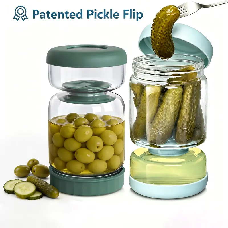 KISTVO Sohochic 34oz (1000ml) Blue Borosilicate Pickling Glass Jar - Wide Mouth, Airtight Anti-Leak Flip Top Lid, Hourglass Drainage Countertop Jar, Kitchen Gadget for Pickles Veggies, Pickling Glass Jars, Kitchen Gadgets