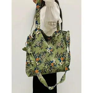 Women's Ditsy Floral Pattern Tote Bag, Vintage Trendy Large Capacity Shoulder Bag, Fashionable Canvas Tote Bags for Daily Use