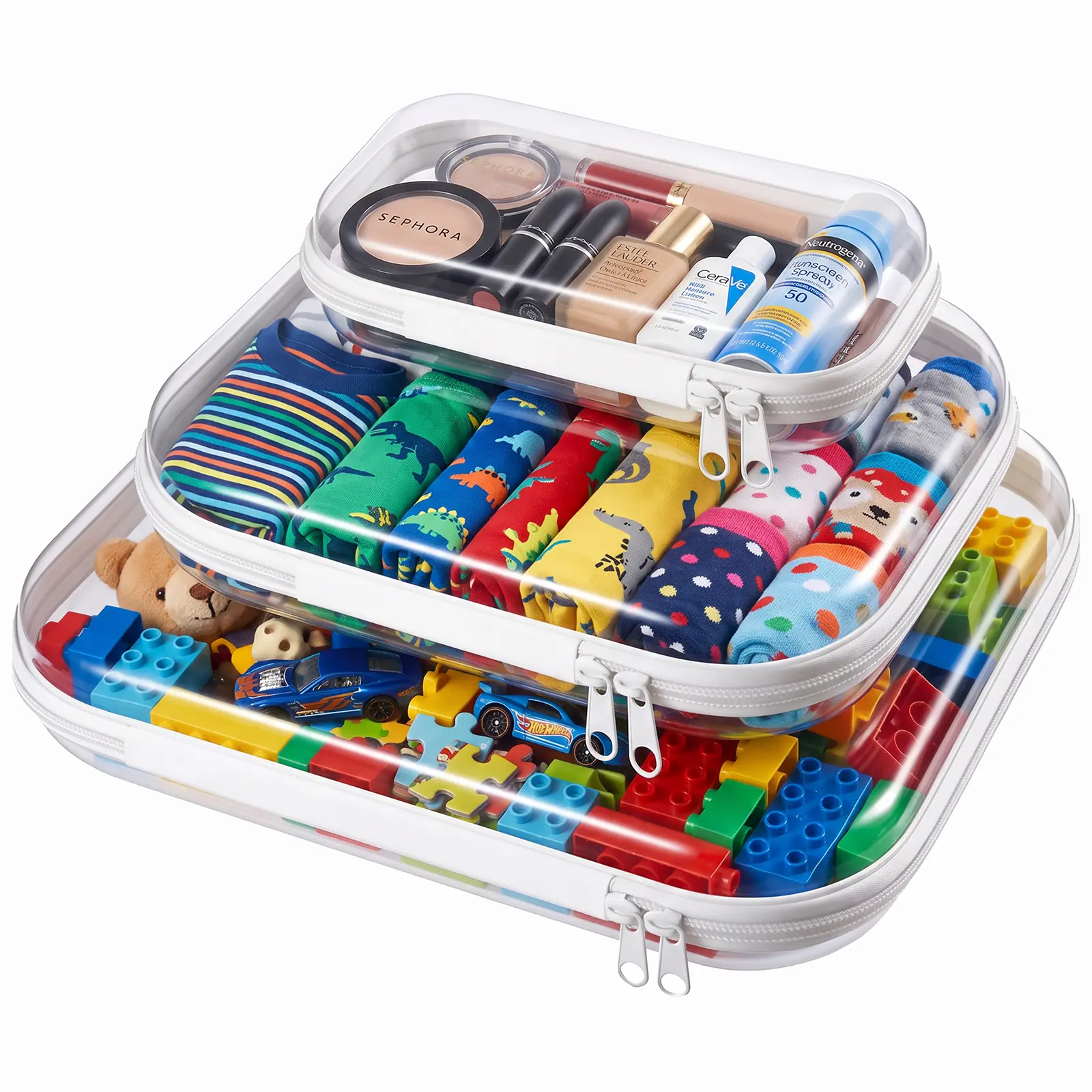 Multi-Purpose Clear Organizer Bins – Versatile Plastic Storage Boxes for Every Room, Clear Organizer Storage Box Clear Hard Zipper Case PVC Plastic CLear Storage Containers for Tools Objects  Organizer Jewelry Box Toy Storage Bins High Transparency