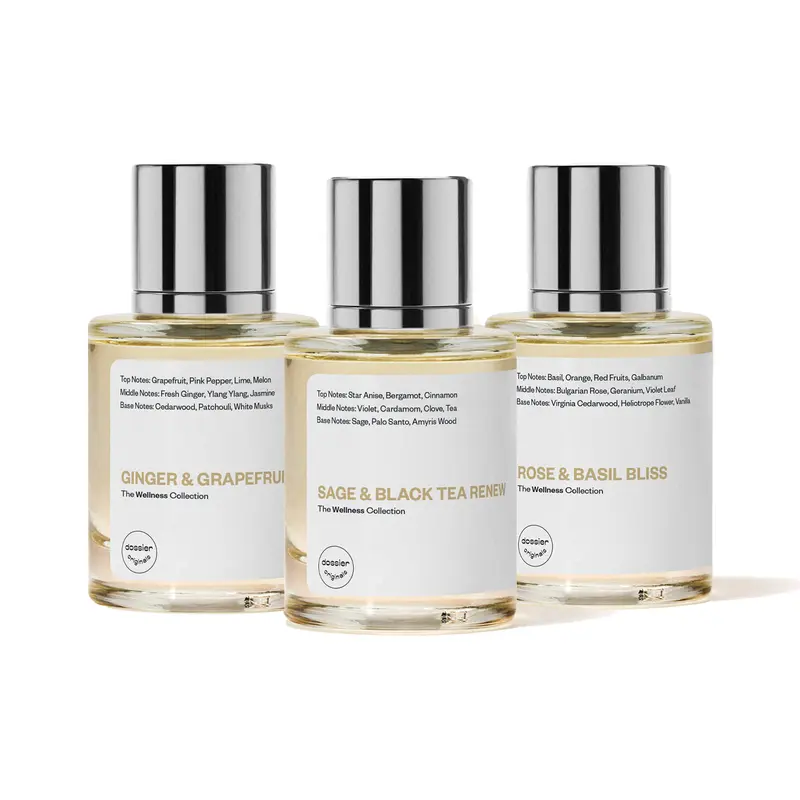 The Wellness Collection, Dossier Originals, 50ml, Sage & Black Tea Renew Allure Best of Beauty 2024, Ginger & Grapefruit Zing, Rose & Basil Bliss