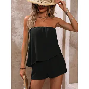 1 set of pure color casual summer women's set, comfortable and cool adjustable halter top, comfortable and breathable pants, simple and elegant style