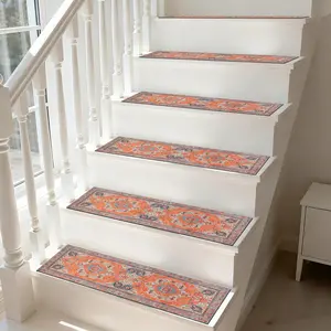 Non-Slip Stair Carpet, Step Protection Carpet, Decorative Bordered Stair Mat, Boho Runner Rug for Home Decoration & Bedroom Accessories - Suitable for Indoor, Outdoor Stairs & Multiple Scenarios