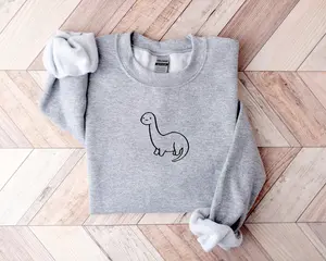 Embroidered Dinosaur T-Shirt, Sweatshirt and Hooide, Cute Dinosaur Crewneck, Paleontologist Crewneck, Diplodocus Sweatshirt, Dinosaur Top, Retro Crewneck