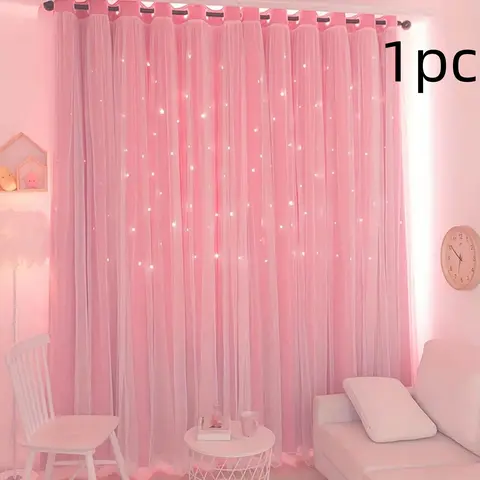Princess-Style Star Double-Layer Blackout Curtains, Thermal Insulated UV-Blocking Design for Living Room and Bedroom, Home Decor, Home Decorative Curtain, Home Decoration Curtain
