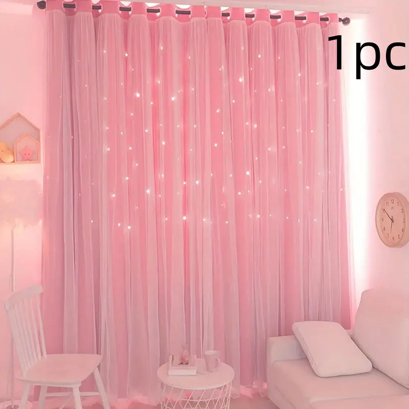 Princess-Style Star Double-Layer Blackout Curtains, Thermal Insulated UV-Blocking Design for Living Room and Bedroom, Home Decor, Home Decorative Curtain, Home Decoration Curtain