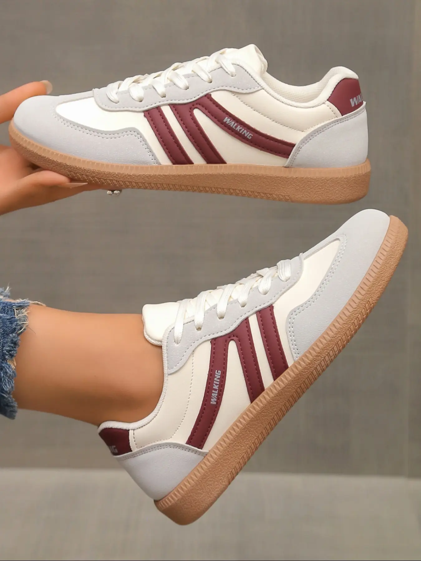 Women's Casual Shoes Spring & Fall Elegant Fashion Round Toe Low Top Slip-On Outdoor Running Sneakers, Versatile Lace-Up Design Walking Shoes