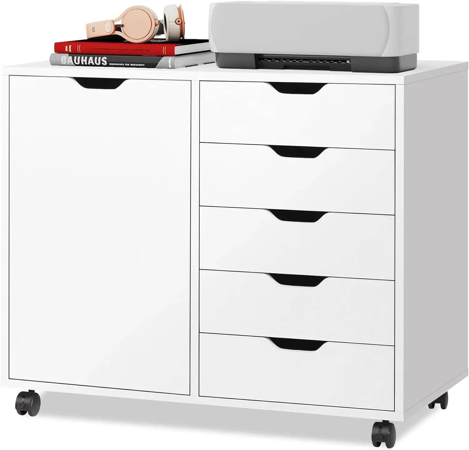 5 Drawer File Cabinet with Wheels, Wood Office Storage Cabinet with Adjustable Shelf, Rolling Printer Stand for Home Offic,#file cabinet with wheels
