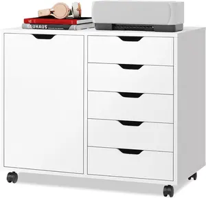 5 Drawer File Cabinet with Wheels, Wood Office Storage Cabinet with Adjustable Shelf, Rolling Printer Stand for Home Offic,#file cabinet with wheels