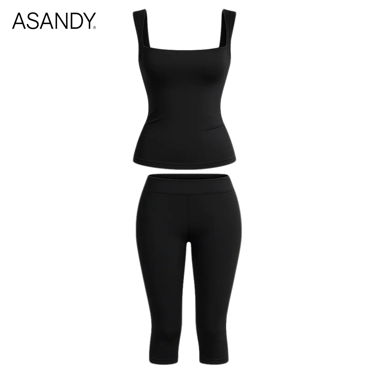ASANDY Halter 2 Piece Set for Women, Stretchy Slim Fit Tank Top and Capris, Matching Athleisure Workout Outfit for Summer, Two Piece Set, Women's 2 Piece Set
