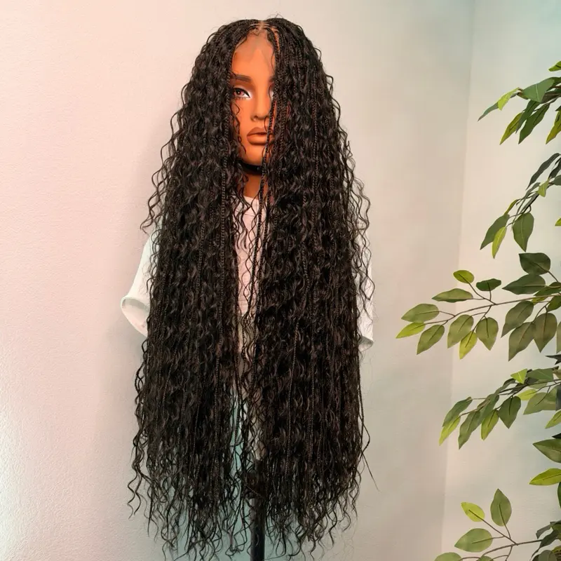 EverythingWigsBe Synthetic Boho  Full Lace Braided Wig with synthetic curls , Medium Cap Size (21–22 Inches), Adjustable Band & 2 Combs