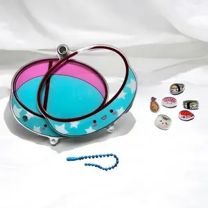 Hibachi BBQ 4 Shaker Keychain Set - Cute Bento Keychain with Blue & Pink Design, Includes Ramen & Bento Accessories for DIY Enthusiasts